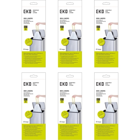 6x EKO Afvalzak met Trekband Wit 7–9 Liter Type B 25 zakken
