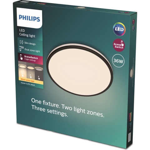 Philips Ozziet - Plafondlamp - 3 lichtinstellingen - Zwart
