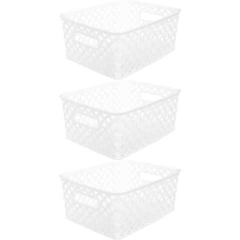 5Five Opbergmand/box van kunststof - 3x - wit - 19 x 25 x 10 cm - 4 liter -