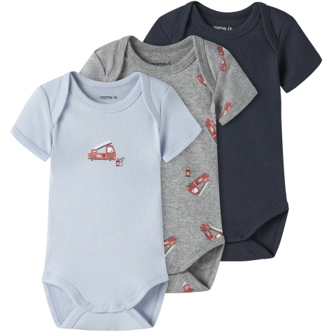 Name It Rompers s/s - Noos - NbfBody - 3-pack - Grey Melange/W/C - Name It - 74 - Romper S/S