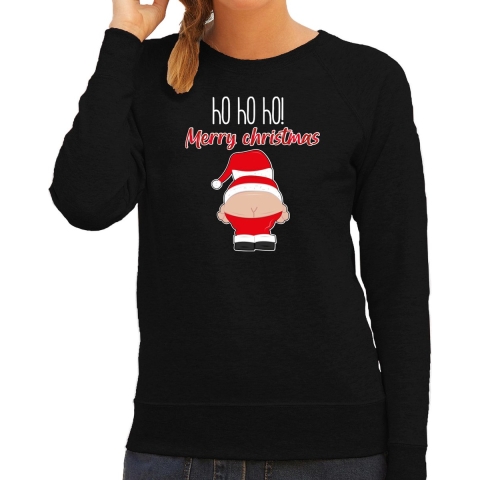 Foute Kersttrui/sweater voor dames - Kerstman - zwart - Merry Christmas S -