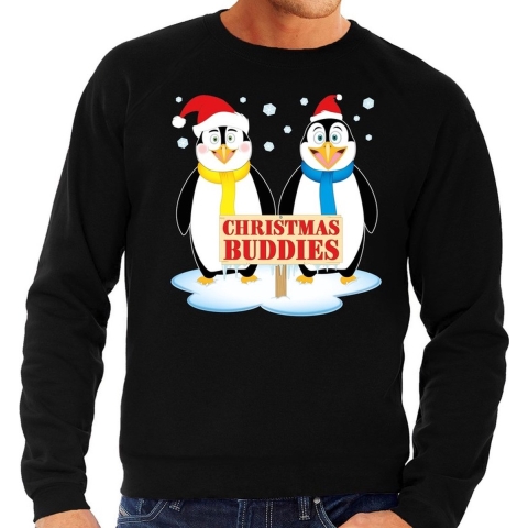Foute kersttrui / sweater - pinguin vriendjes - zwart - voor heren - Kersttruien 2XL (56) -