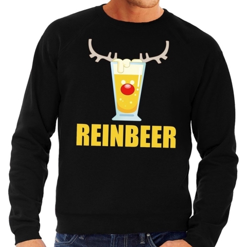 Foute kersttrui - sweater - bierglas Reinbeer - zwart - voor heren - Kersttruien L (52) -