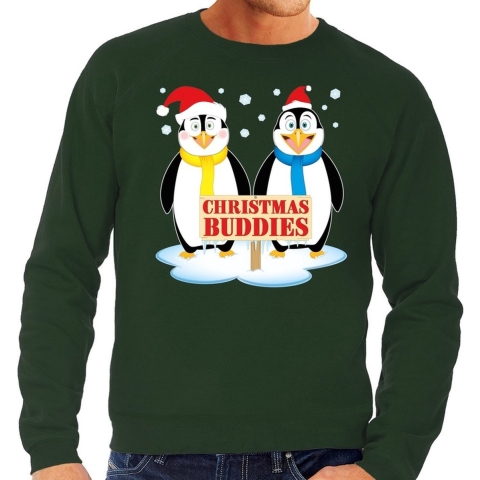 Foute kersttrui / sweater - pinguin vriendjes - groen - voor heren - Kersttruien XL (54) -