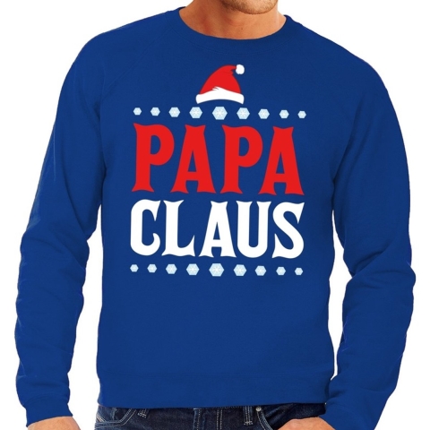 Foute kersttrui - Papa Claus - blauw - heren - kerst sweater - voor vaders S (48) -
