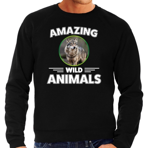 Sweater wolven amazing wild animals / dieren trui zwart voor heren XL -