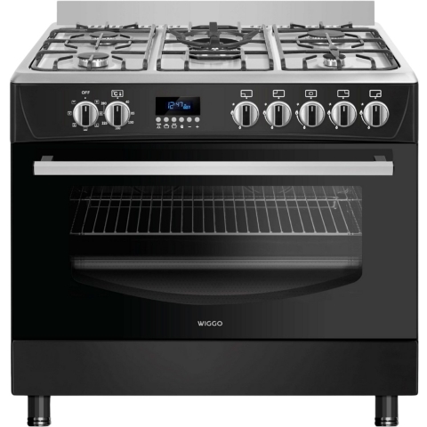 Wiggo WO-E909R - Vrijstaand Gasfornuis - 90 cm - 5 pitten - 110 Liter - Zwart Rvs