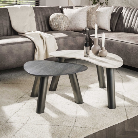 Hoyz salontafel twin organisch set van 2 3d keramiek travertin