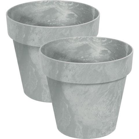 Bloempot/plantenpot - Set van 4x stuks - betonlook - lichtgrijs - kunststof - Dia 40 cm -