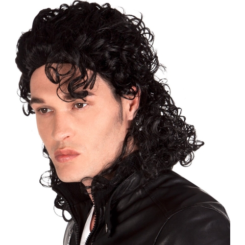 Verkleedpruik popstar Michael voor heren - zwart - Amerikaanse muzikant - Carnaval - half lang haar -