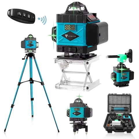 4D Kruislijnlaser - Zelfnivellerend Bouwlaser met 4-16 Lijnen - 360° Rotatie - Incl. Verstelbaar Sta