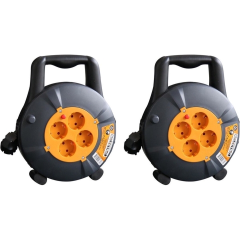 2x Kabelhaspel/kabelbox 15 m met 4x stopcontacten -