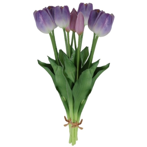 Countryfield Kunst tulpen boeket Fleur - 10x stuks - lila paars - real touch - 41 cm -