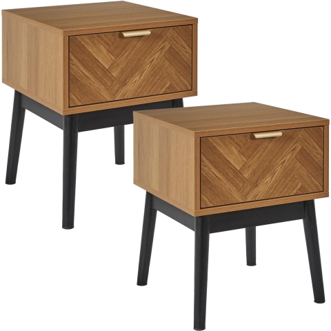 Home Deco Factory Nachtkastje - 2x - bruin - hout - 40 x 50 x 40 cm - vissengraat look -