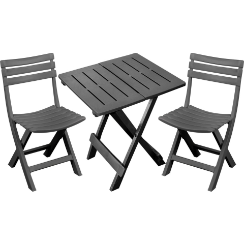 Klapstoelen 2x met bijzettafeltje set - buiten - donkergrijs - kunststof -