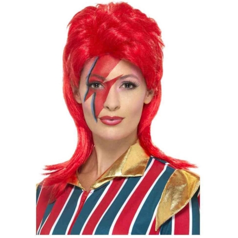 David pruik - rood - volwassenen - iconische popster - met matje - carnaval -