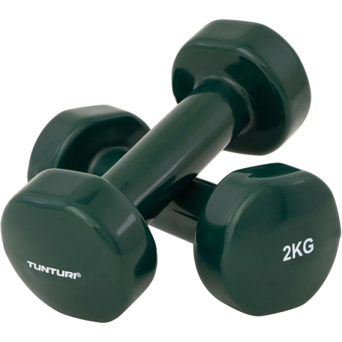 Tunturi Dumbbell set - 2 x 2 kg - Vinyl - Groen (2 stuks)