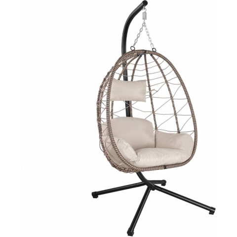 Polyrotan Hangstoel Aria - Beige - Incl. onderstel