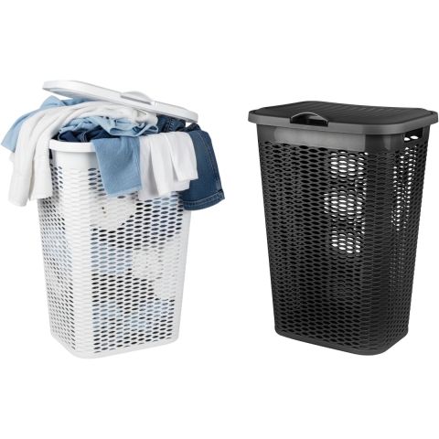 Wasmand Ventilation - met deksel - 2x - wit en zwart - 50 liter - 61 x 43 cm -