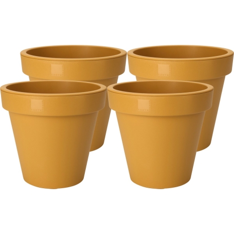 Plantenpot/bloempot - 4x - Tuin buiten - kunststof - okergeel - D25 cm -