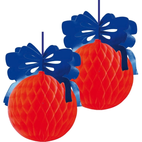 Kerstbal hangdecoratie - 2x - 42 x 30 cm - papier - brandvertragend - kerstversiering -