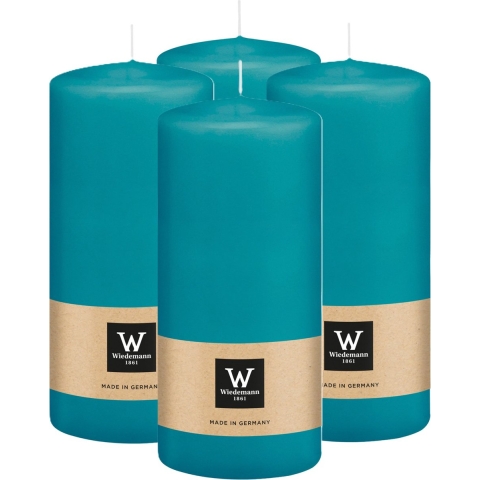 Cilinderkaars/stompkaars - 4x - turquoise blauw - 15 x 7 cm - 63 branduren -