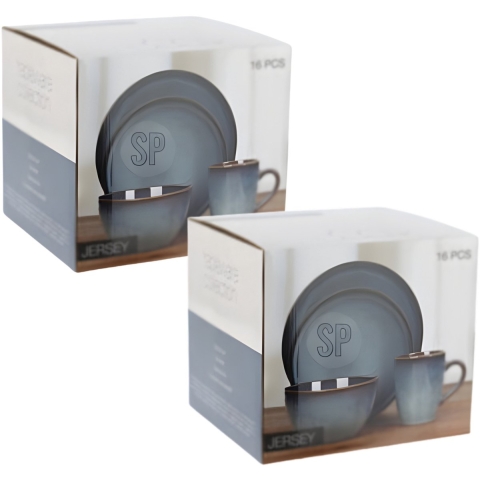 Servies set - 32-delig - blauw - aardewerk dinerservies - tafelservies - 8 personen -