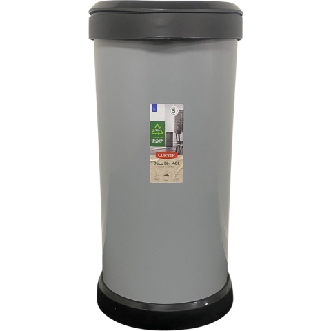 Curver DECO Bin 240641 Afvalbak 40 l (b x h x d) 335 x 685 x 285 mm Zilver, Zwart 1 stuk(s)