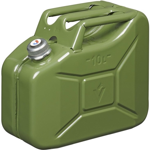 Set van 2x stuks metalen jerrycans met magnetische dop legergroen voor brandstof 10 liter -