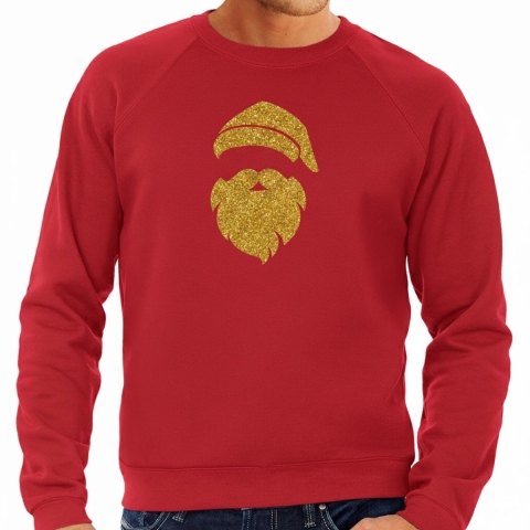 Kersttrui / sweater voor heren - Kerstman - glitter goud - rood - kerstborrel kantoor S -