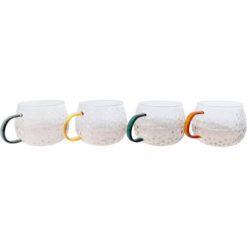 POINT-VIRGULE - Koffie & Thee - Theeglas 0,40l gekleurd Gehamerd set/4