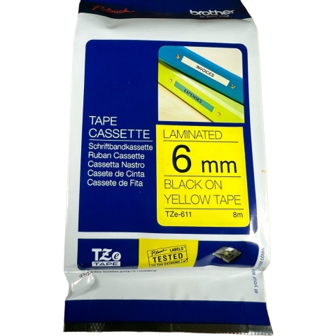 Labeltape Brother TZe, TZ TZe-611 PET Tapekleur: Geel Tekstkleur:Zwart 6 mm 8 m