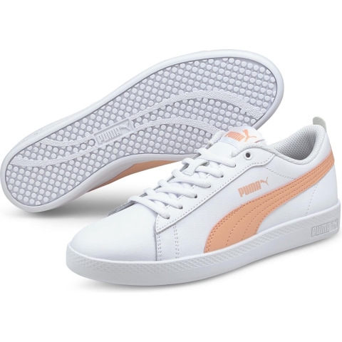PUMA Smash v2 L - Dames Sneakers - Kunstleer - Puma White-Apricot Blush-Puma Black - Maat 41