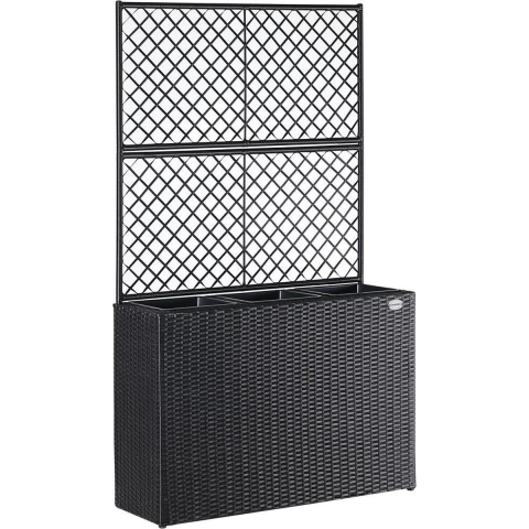 Polyrattan Bloembak met Latwerk Zwart