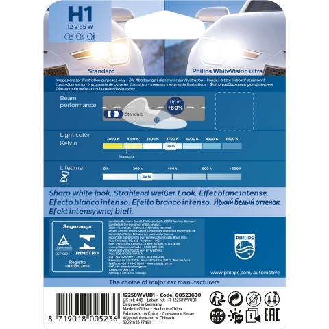 Philips Automotive 12258WVUB1 Halogeenlamp WhiteVision Ultra H1 55 W 12 V
