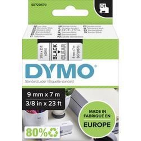 Labeltape DYMO D1 40910 Polyester Tapekleur: Transparant Tekstkleur:Zwart 9 mm 7 m