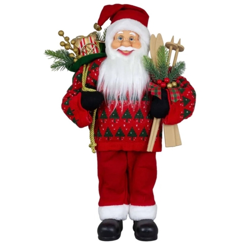Kerstman pop Victor - H60 cm - rood - staand - kerstman beeld - decoratie figuur -