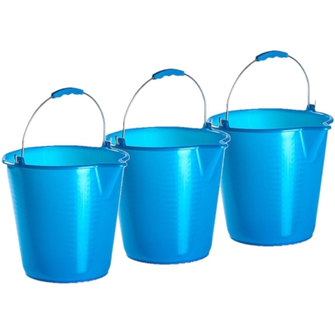 Plasticforte kunststof schoonmaak emmer - 5x stuks - met schenktuit - blauw - 12 liter - Emmers met -