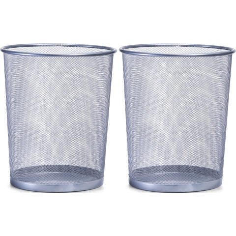 2x Zilveren prullenbakjes/vuilnisbakjes rond van draadmetaal/mesh 29 x 35 cm -