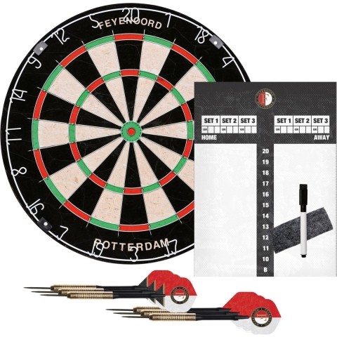 Officiële Feyenoord Darts Starterset - Complete bundel met dartbord, pijlen en scorebord