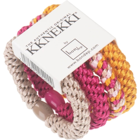 Kknekki Elastische Haarband - 4-pack - Oranje/Roze/Beige - Kknekki - OneSize - Haaraccessoires