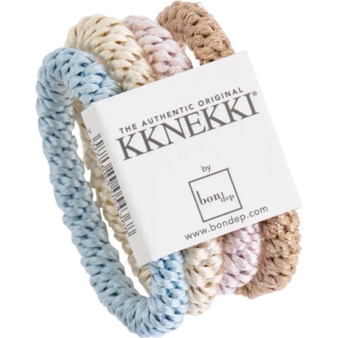 Kknekki Elastische Haarband - 4-pack - Blauw/Roze/Beige - Kknekki - OneSize - Haaraccessoires