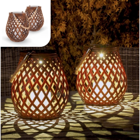Gadgy Solar Lantaarn Basket - Tuinlantaarn set van 2 - Tafellamp voor Binnen en Buiten - Solar Tuinverlichting op Zonneenergie - Led Buitenverlichting met dag/nacht Sensor - Hanglamp - 21CM Hoog