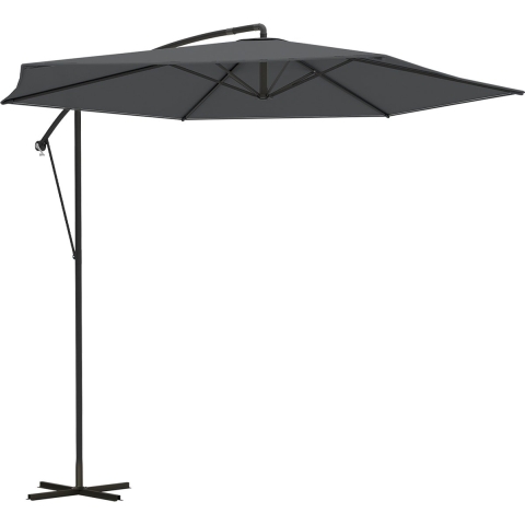 LifeGoods Zweefparasol - tot 8 Personen - Ø300cm - Waterdicht - met Hoes en Kruisvoet - Tuin of Strand - Donkergrijs