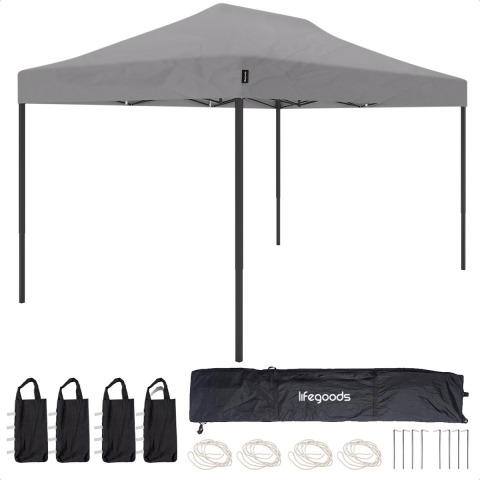 LifeGoods Partytent - Paviljoen - EasyUp - Opvouwbaar - Waterdicht - Met Draagtas met wieltjes - 440 x 297 cm - Donkergrijs