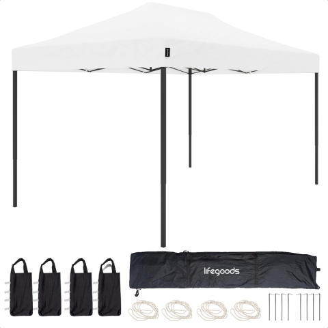 LifeGoods Partytent - Paviljoen - EasyUp - Opvouwbaar - Waterdicht - Met Draagtas met wieltjes - 440 x 297 cm - Wit