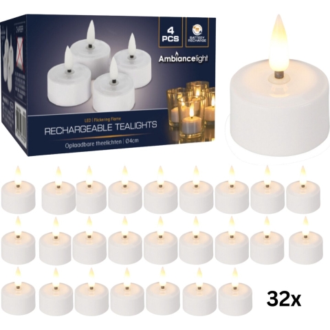 Theelichtjes LED Box 32 stuks Oplaadbaar - Ø4cm *Uitbreidingsset ZONDER oplader*