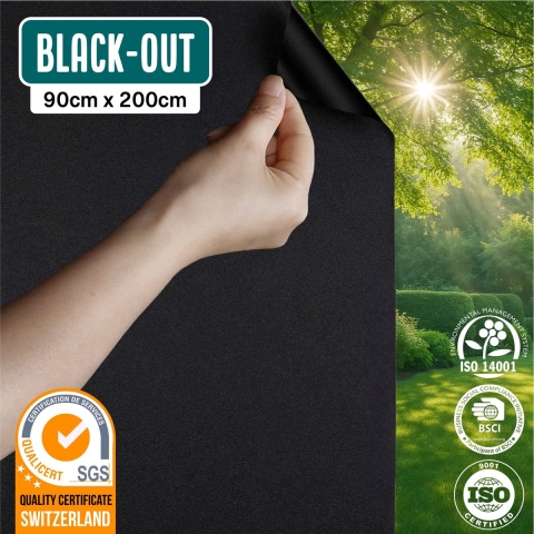 Homewell Verduisteringsdoek 90x200cm - Raamfolie Verduisterend - Blackout - Anti Inkijk, Isolerend en Zonwerend - Herbruikbaar - Statisch – Zwart