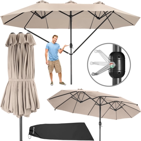tectake® - Dubbele parasol Silia - Terrasparasol - XXL-parasol - Incl. beschermhoes - beige - 404253