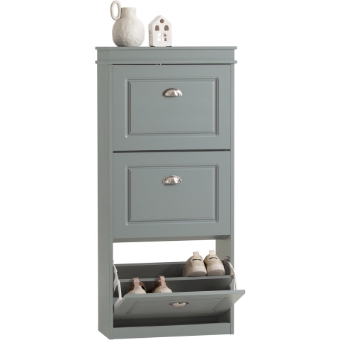 SoBuy Schoenenrek Met 3 Vouwdeuren - Compact - Modern - 53 x 24 x 117 cm - Grijs